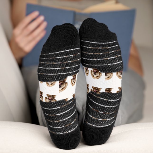 Cute Pet Photo Pattern White Socks (Bottom)