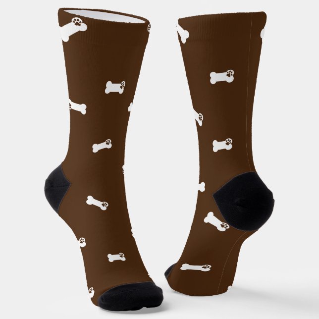 Cute Pet Photo & Paw Prints Bone Black Dog Cat Socks (Angled)
