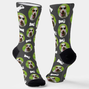 Cute Pet Photo & Paw Prints Bone Black Dog Cat Socks