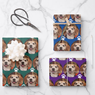 Cute Pet Photo & Paw Prints Jewel Colours Wrapping Paper Sheet