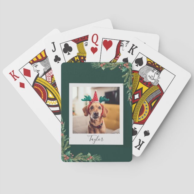 Cute Pet Photo Script Festive Dog Christmas Playing Cards (Back)