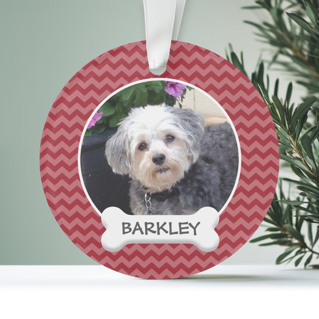 Cute Pet Photo with Dog Bone Ornament (Personalized Ornament with Photo - Pet)