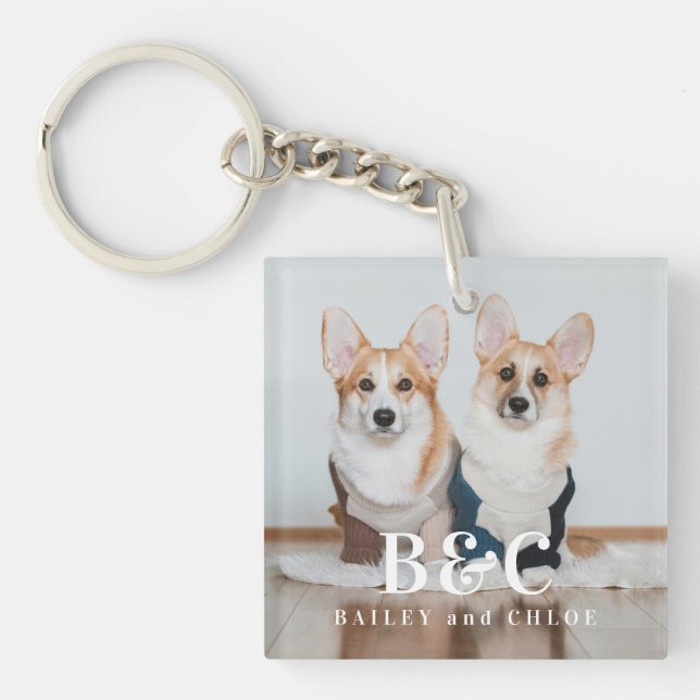 Cute Pet Photo with Monogram Key Ring (Front)