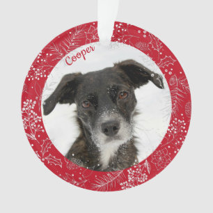 Cute Pet Puppy Dog Holiday Photo Name Ornament