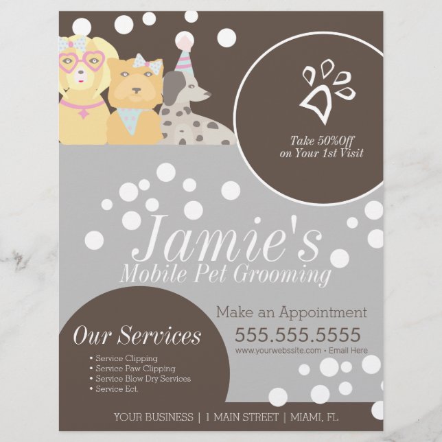Cute Pet Services Grooming Dog Bubbles  Flyer (Front)