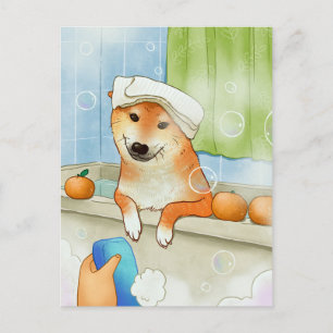 Cute Pet Shiba Inu Dog Bathing Funny Postcard