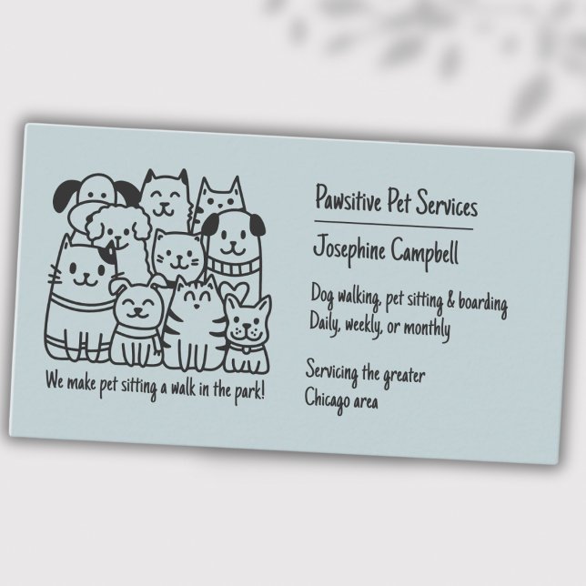 Cute Pet Sitter Blue Cat Dog QR Code Business Card (Creator Uploaded)