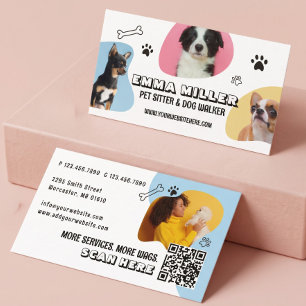 Cute Pet Sitter Dog Walker Photo QR Code Business Card