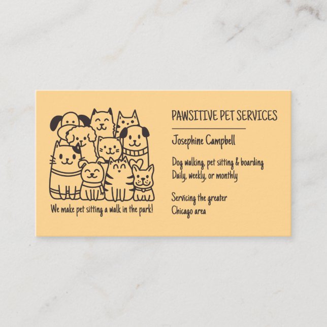 Cute Pet Sitter Yellow Cat Dog QR Code Business Card (Front)
