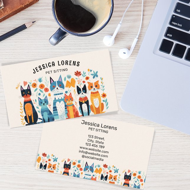 Cute Pet Sitting, Happy Cat Sitting, Veterinarian Business Card (Creator Uploaded)