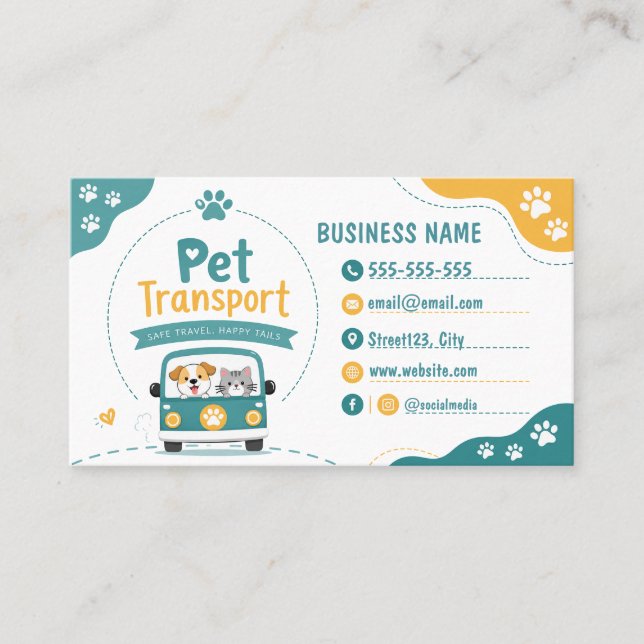 Cute Pet Transport Business Card with QR Code (Front)