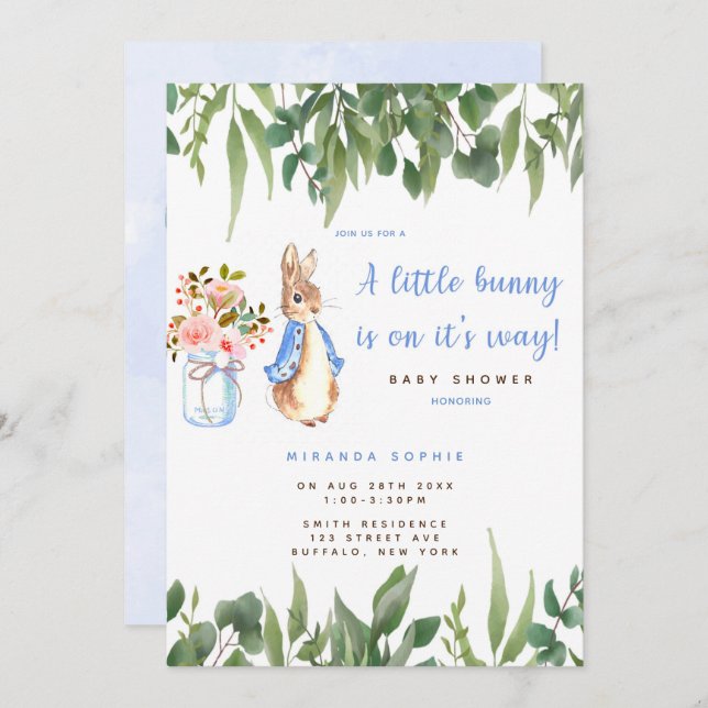 Cute Peter Rabbit Baby Shower Invitation (Front/Back)
