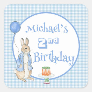 Cute Peter Rabbit Blue 2nd Two Birthday Party Square Sticker