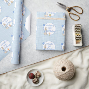 Cute Peter Rabbit Blue One First  Birthday Wrapping Paper