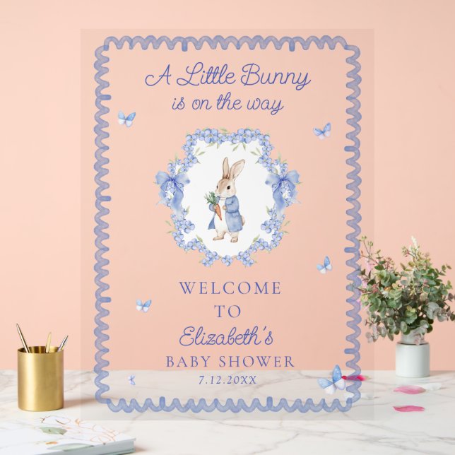 Cute Peter Rabbit Boy Baby Shower Welcome Acrylic Sign (Wedding)