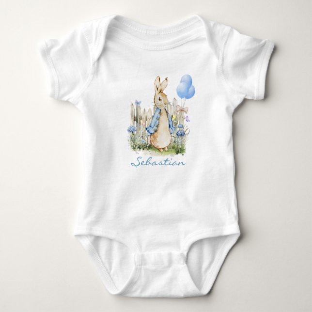 Cute Peter Rabbit Bunny Boy Name Baby Bodysuit (Front)