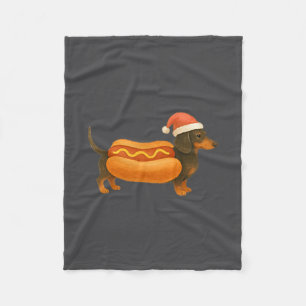 Cute Petite Christmas Funny Hot Dog Dachshund  Fleece Blanket