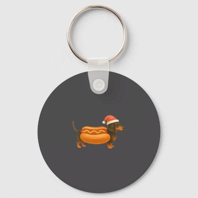 Cute Petite Christmas Funny Hot Dog Dachshund  Key Ring (Front)