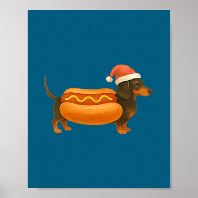 Cute Petite Christmas Funny Hot Dog Dachshund  Poster (Front)