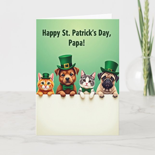 Cute Pets Patrick Day Papa Card (Front)