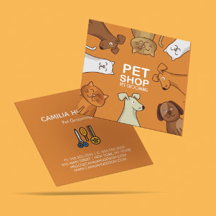 Cute Pets Shop Dogs Cats Grooming Care Services Square Business Card