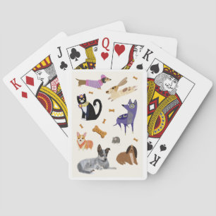 Cute Pets with Dogs and Cats Playing Cards