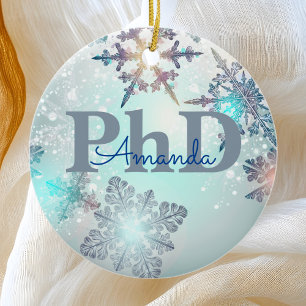Cute PhD Graduation Personalised Name Blue  Ceramic Ornament