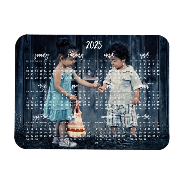 Cute Photo 2025 Magnetic Calendar 3x4 Magnet (Horizontal)