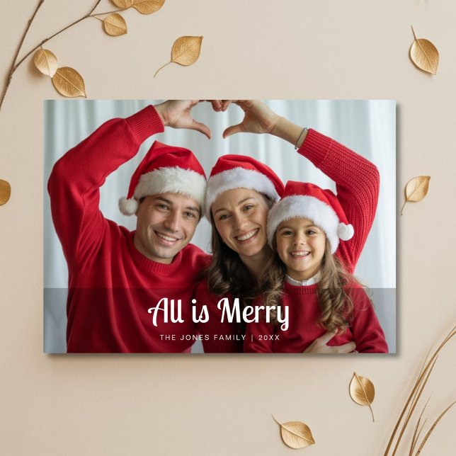 Cute Photo  “All Is Bright” Family Christmas Car Holiday Card (Creator Uploaded)