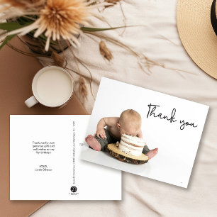 Cute Photo Baby Boy 1st Birthday Thank you Postcard
