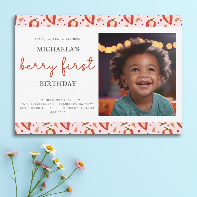 Cute Photo Berry First Birthday Invitation (Creator Uploaded)