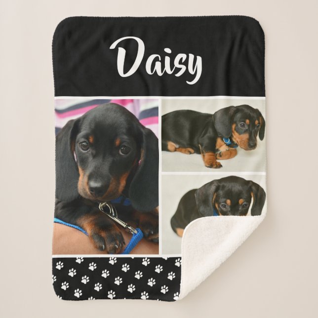 Cute Photo Collage Pet Dog Name Sherpa Blanket (Front)