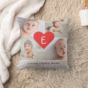 Cute Photo Collage Pillow with Monogram