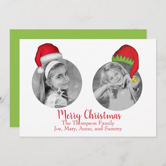 Cute Photo Collage Santa Claus Hat Christmas Holiday Card (Front/Back)