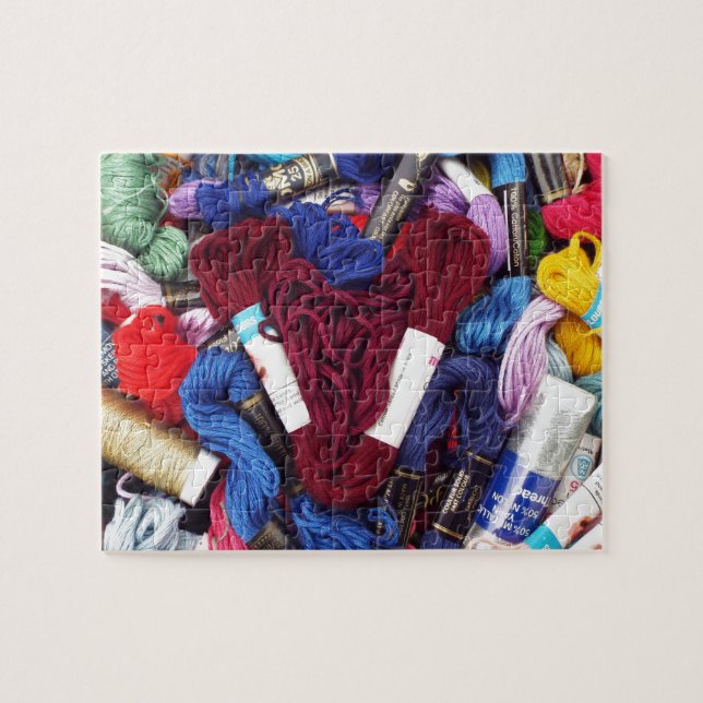 Cute photo colourful burgundy embroidery love jigsaw puzzle (Horizontal)
