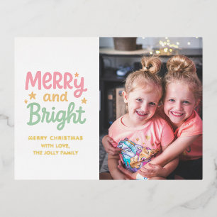 Cute Photo Colourful Modern Christmas Foil Holiday Postcard