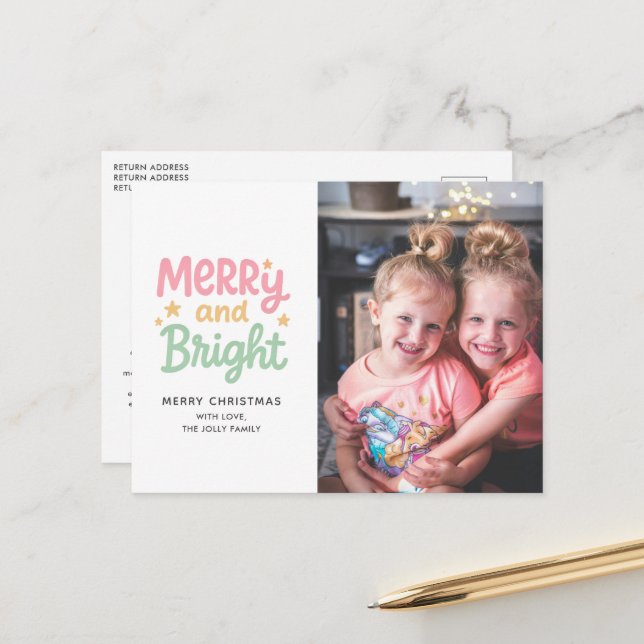 Cute Photo Colourful Modern Christmas Holiday Postcard (Front/Back In Situ)
