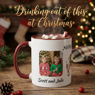 Cute Photo family with DEER Green Personalise Large Coffee Mug