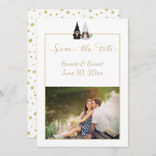 Cute Photo Gnome Flat Save The Date Card