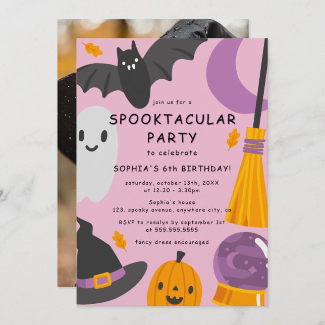 Cute Photo Halloween Kids Birthday Invitation (Front/Back)
