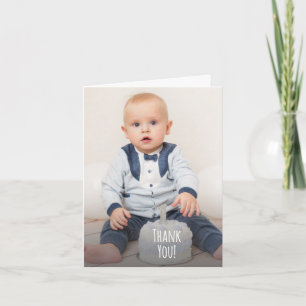 Cute Photo Hand Lettered First Birthday Thank You Card