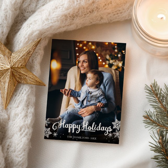 Cute Photo Happy Holidays Snowflake Christmas Postcard (Creator Uploaded)