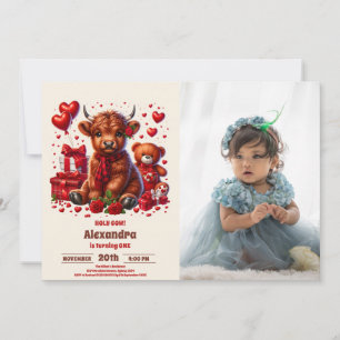 Cute Photo Holy Cow Highland  1st First Birthday Invitation