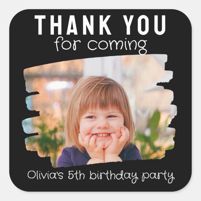 Cute Photo Kids Birthday Party Thank You Favour Square Sticker (Front)
