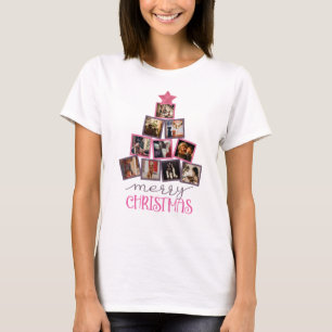 Cute Photo Merry Christmas Pink Christmas T-Shirt