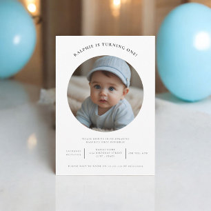 cute  photo  minimal first birthday party invitation