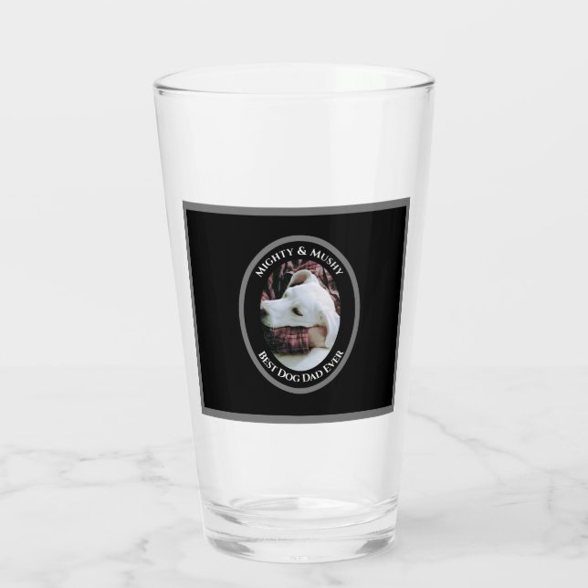 Cute Photo of Dad Hugging Sweet White Dog Black Glass (Back)