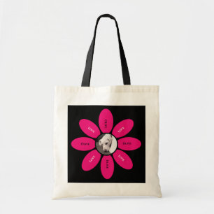 Cute Photo of Puppy Dog in Centre Hot Pink Flower Tote Bag