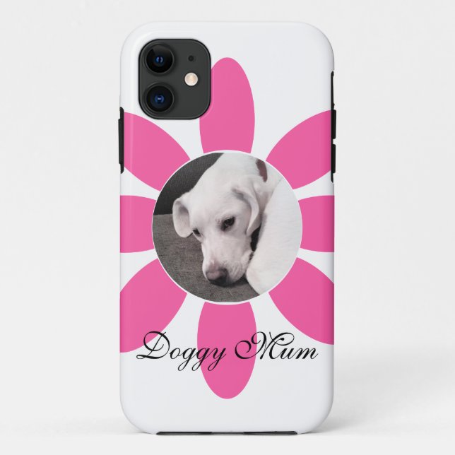 Cute Photo of Puppy Dog in Hot Pink Flower Frame Case-Mate iPhone Case (Back)
