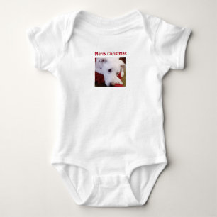 Cute Photo of White Puppy Dog Christmas Baby Bodysuit